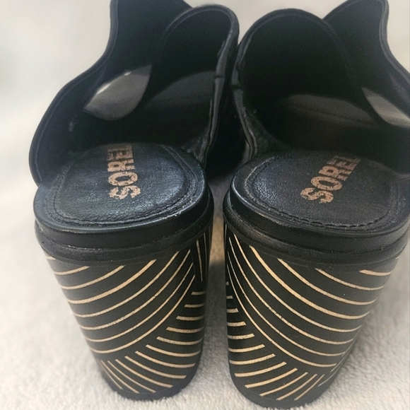 Sorel Nadia Slip On Peep Toe Mule Black Leather Block Heel Sandals Wmn's Size 9 - Picture 5 of 7